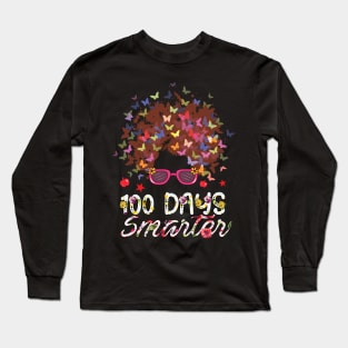 100 Days Smarter 100th Day Of School Girls Messy Bun Hair Long Sleeve T-Shirt